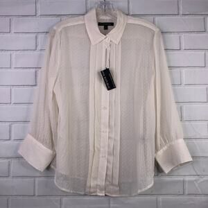 NWT Banana Republic Quinn Soft Swiss Dot Sheer Long Sleeve Blouse Ivory Medium